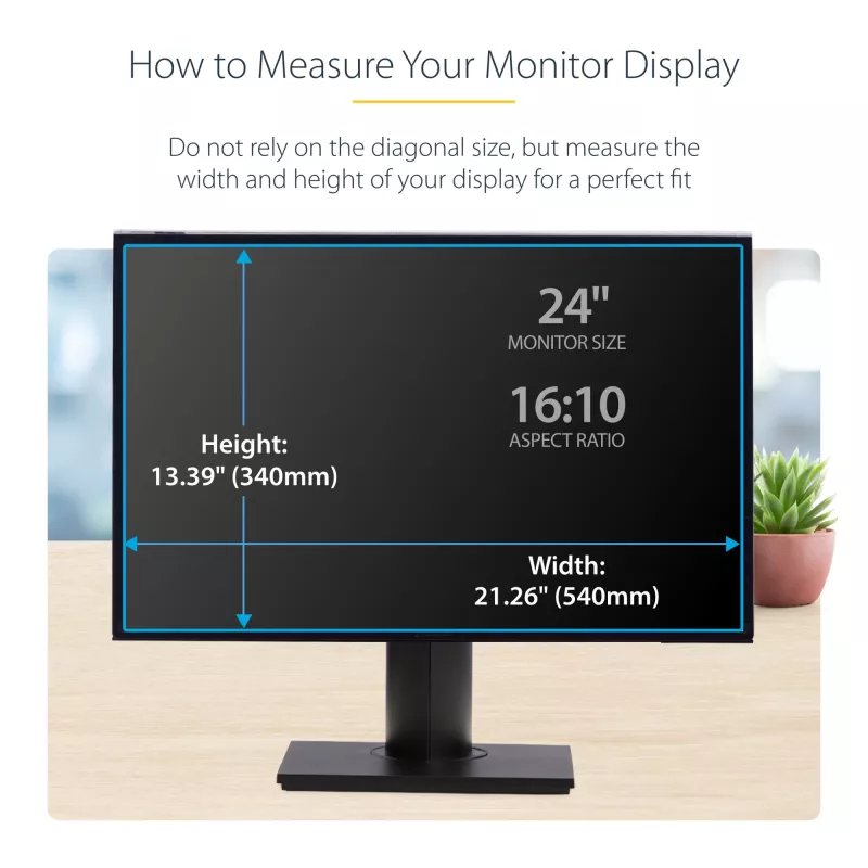 Filtro de privacidade para monitor de computador StarTech.com 24 polegadas 16:10, filtro de acrílico suspenso, proteção de ecrã de instalação rápida, proteção de ecrã para monitor, ângulo de visualização +/- 30°, brilhante