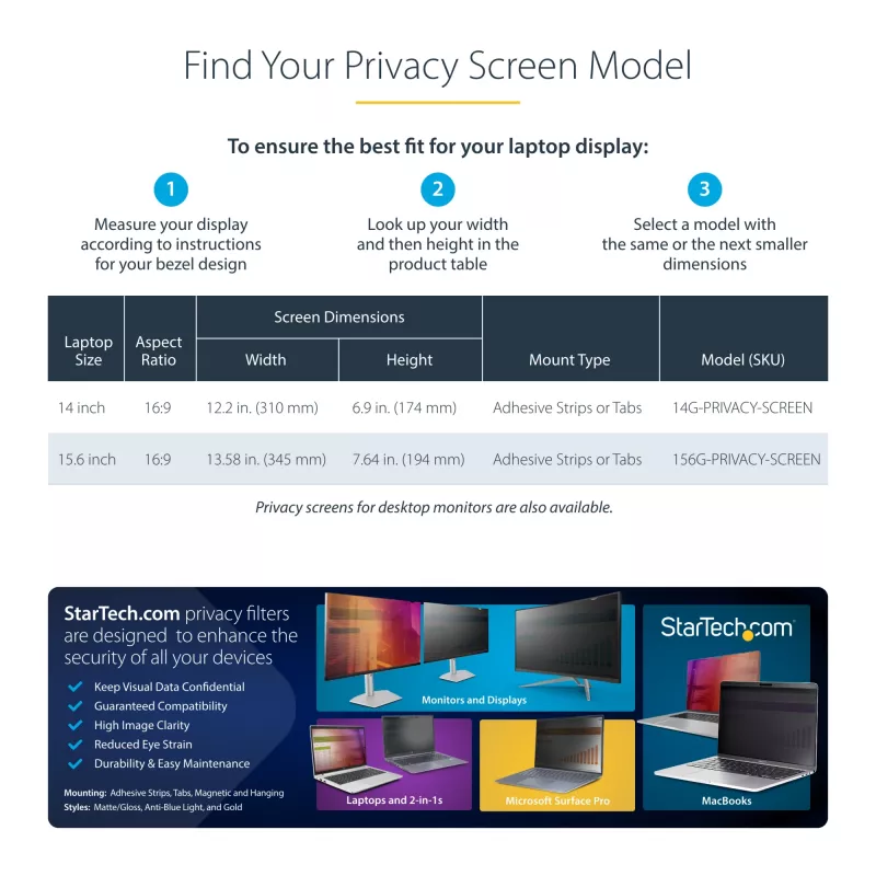 Película de privacidade para portátil StarTech.com 35,6 cm (14 polegadas) 16:9, filtro Gold reversível com privacidade melhorada, filtro de segurança para computador, proteção de ecrã removível, +/- 30°
