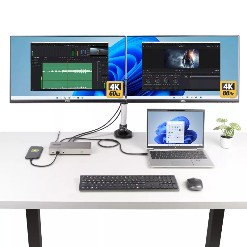 Docking station USB4 StarTech.com para três monitores, 4K 60Hz HDMI ou DisplayPort, carregamento de portátil 100W, 2,5GbE, dock USB-C multi-monitor, sem drivers