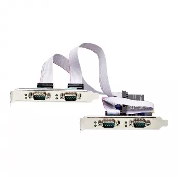 Placa PCIe serial StarTech.com de 4 portas, placa serial PCI Express quad-port para RS232/RS422/RS485 (DB9), suporte low-profile incl., UART 16C1050, Windows/Linux, conforme TAA – proteção ESD nível 4