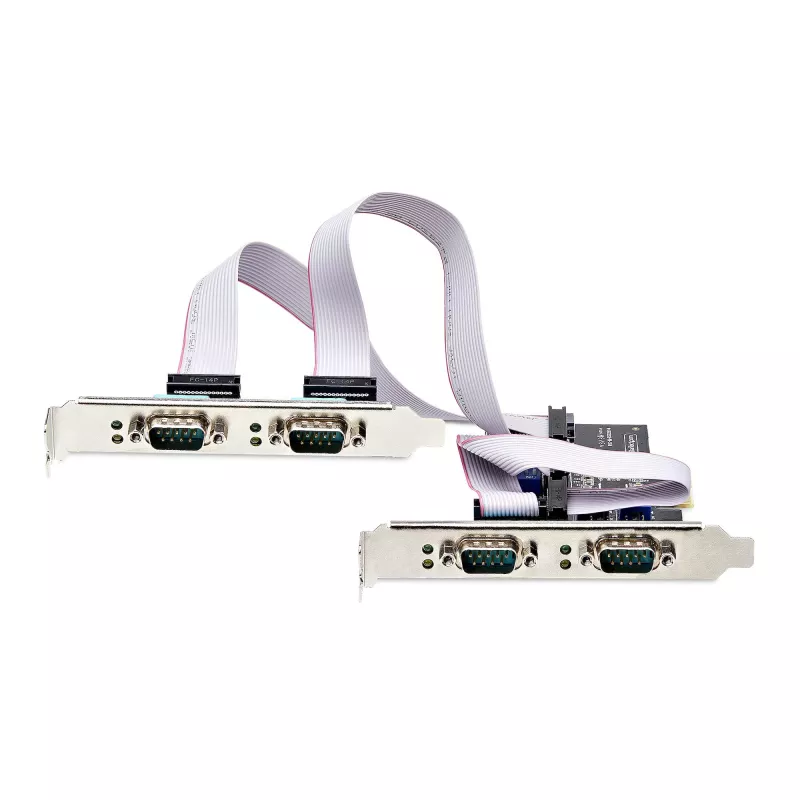 Placa PCIe serial StarTech.com de 4 portas, placa serial PCI Express quad-port para RS232/RS422/RS485 (DB9), suporte low-profile incl., UART 16C1050, Windows/Linux, conforme TAA – proteção ESD nível 4