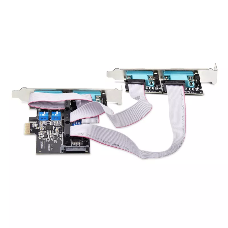 Placa PCIe serial StarTech.com de 4 portas, placa serial PCI Express quad-port para RS232/RS422/RS485 (DB9), suporte low-profile incl., UART 16C1050, Windows/Linux, conforme TAA – proteção ESD nível 4