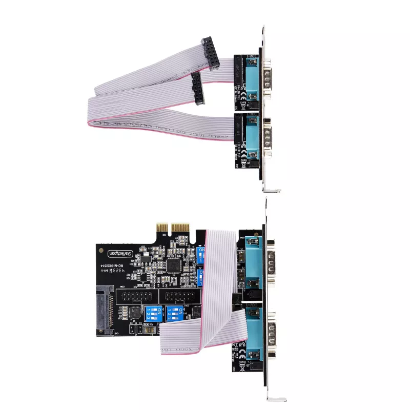 Placa PCIe serial StarTech.com de 4 portas, placa serial PCI Express quad-port para RS232/RS422/RS485 (DB9), suporte low-profile incl., UART 16C1050, Windows/Linux, conforme TAA – proteção ESD nível 4