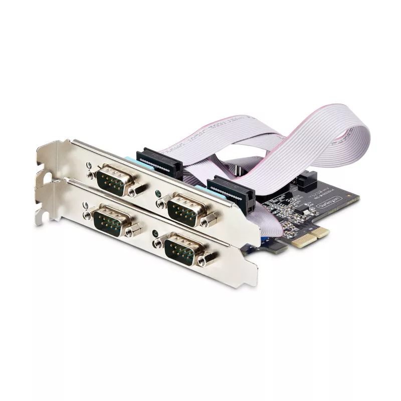 Placa PCIe serial StarTech.com de 4 portas, placa serial PCI Express quad-port para RS232/RS422/RS485 (DB9), suporte low-profile incl., UART 16C1050, Windows/Linux, conforme TAA – proteção ESD nível 4