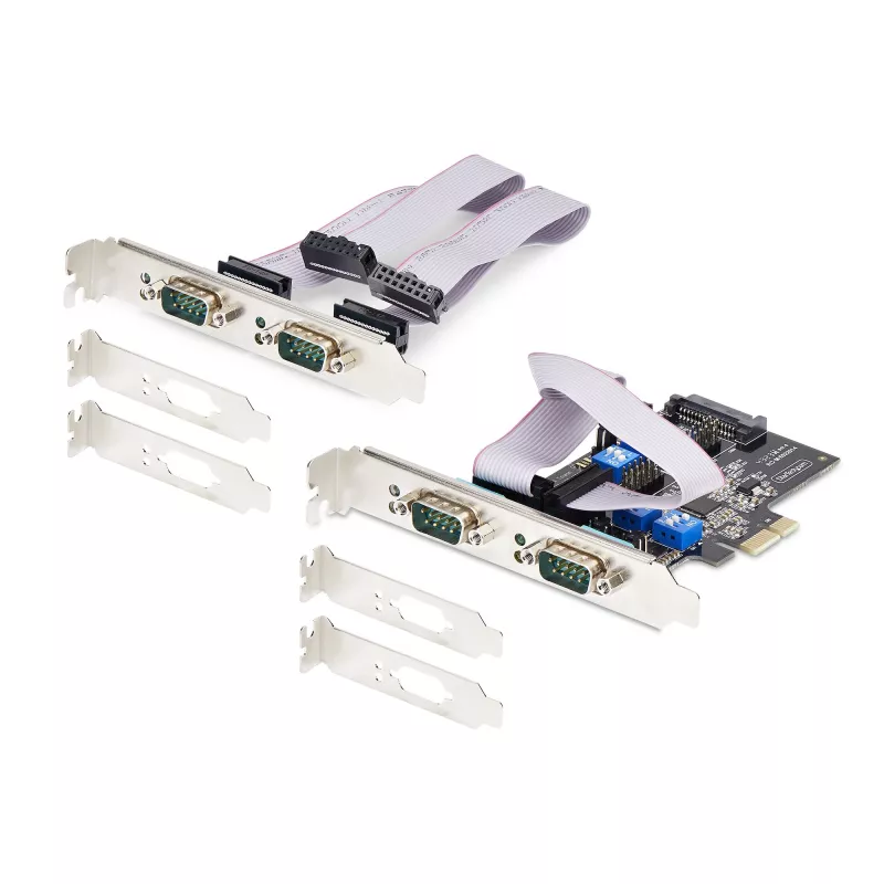 Placa PCIe serial StarTech.com de 4 portas, placa serial PCI Express quad-port para RS232/RS422/RS485 (DB9), suporte low-profile incl., UART 16C1050, Windows/Linux, conforme TAA – proteção ESD nível 4
