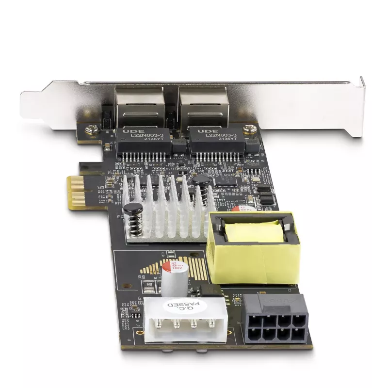 Placa de rede StarTech.com 2 portas 2.5Gbps NBASE-T PoE, Dual Intel I225-V, NIC Multi-Gigabit 802.3af/at PoE+, placa LAN PCI Express para servidor, alimentação LP4/8-Pin PCIe