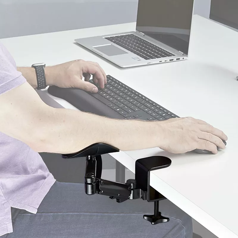 Apoio de braço ajustável StarTech.com para secretária de escritório, apoio ergonómico de braço/cotovelo, rotação 360 graus, montagem por aperto/sem perfuração, preto
