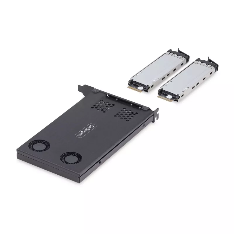 Baía de troca StarTech.com Dual-Bay M.2 NVMe SSD para PCIe x8; bifurcação necessária; instalação sem ferramentas, backplane PCIe com duas baías de disco hot-swap
