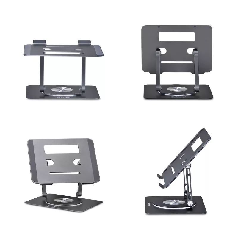 Suporte de portátil giratório StarTech.com, rotação 360°, elevador ergonómico de secretária para computador, plataforma elevada com inclinação ajustável, máx. 5 kg, estrutura em alumínio, design portátil