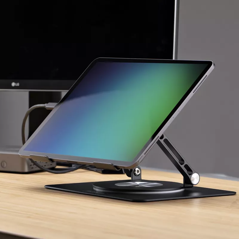 Suporte de portátil giratório StarTech.com, rotação 360°, elevador ergonómico de secretária para computador, plataforma elevada com inclinação ajustável, máx. 5 kg, estrutura em alumínio, design portátil
