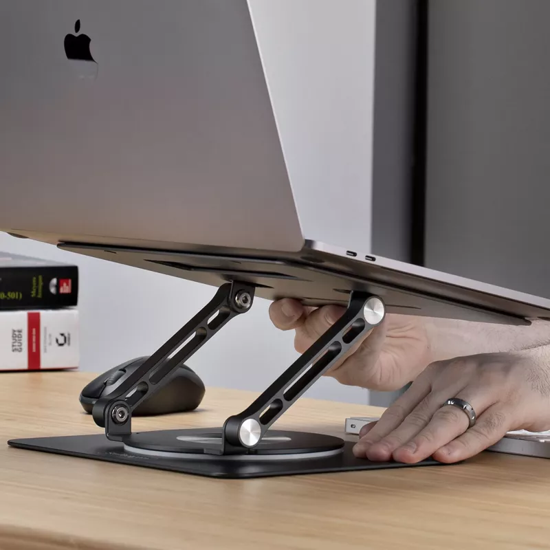 Suporte de portátil giratório StarTech.com, rotação 360°, elevador ergonómico de secretária para computador, plataforma elevada com inclinação ajustável, máx. 5 kg, estrutura em alumínio, design portátil