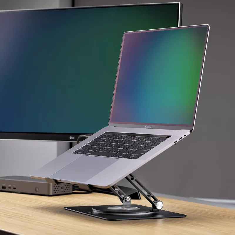 Suporte de portátil giratório StarTech.com, rotação 360°, elevador ergonómico de secretária para computador, plataforma elevada com inclinação ajustável, máx. 5 kg, estrutura em alumínio, design portátil