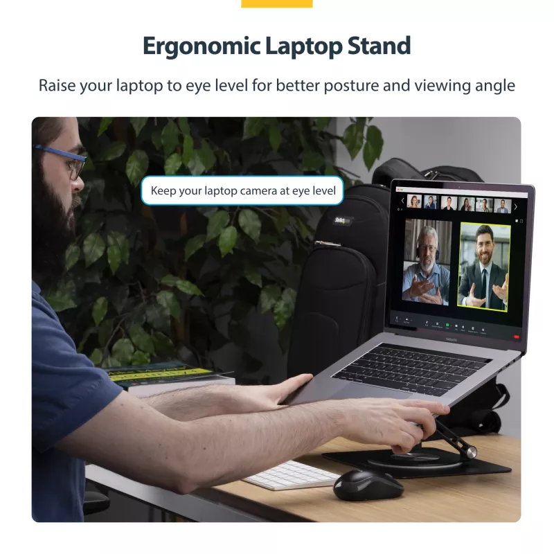 Suporte de portátil giratório StarTech.com, rotação 360°, elevador ergonómico de secretária para computador, plataforma elevada com inclinação ajustável, máx. 5 kg, estrutura em alumínio, design portátil