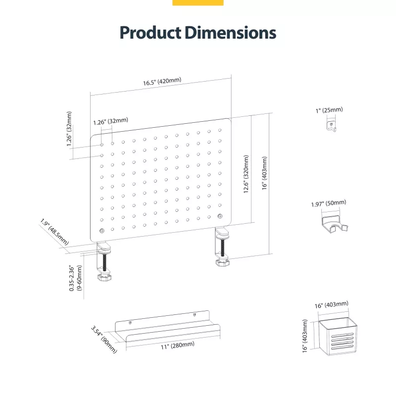 Conjunto organizador de secretária StarTech.com 1612B-DESK-PEGBOARD 1 unid.