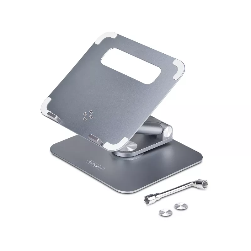 Suporte de portátil telescópico StarTech.com, base giratória 360°, elevador de computador rotativo para secretária, altura e inclinação ajustáveis, máx. 5 kg, acabamento em alumínio, design portátil