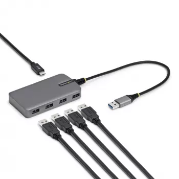 Hub USB-A StarTech.com 4 portas, 5 Gbit/s, alimentado pelo bus, hub USB-A para 4x USB-A com entrada de alimentação auxiliar USB-C, cabo host de 30 cm, hub USB portátil para desktop/portátil