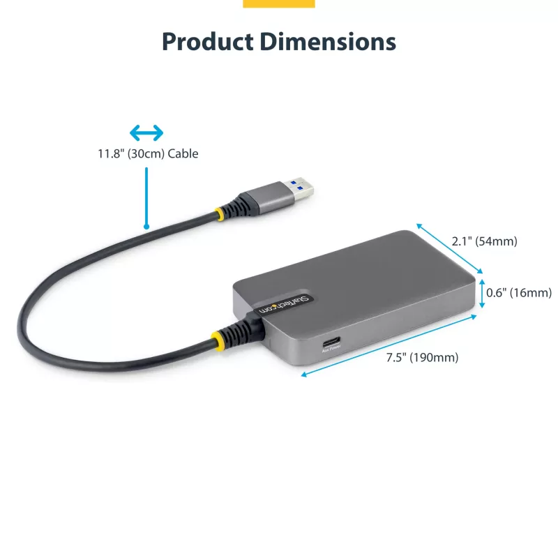Hub USB-A StarTech.com 4 portas, 5 Gbit/s, alimentado pelo bus, hub USB-A para 4x USB-A com entrada de alimentação auxiliar USB-C, cabo host de 30 cm, hub USB portátil para desktop/portátil