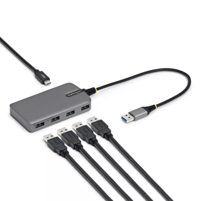Hub USB-A StarTech.com 4 portas, 5 Gbit/s, alimentado pelo bus, hub USB-A para 4x USB-A com entrada de alimentação auxiliar USB-C, cabo host de 30 cm, hub USB portátil para desktop/portátil