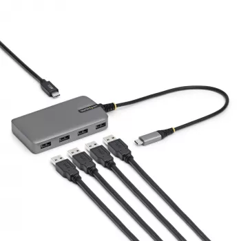 Hub USB-C StarTech.com 4 portas, 5 Gbit/s, alimentado pelo bus, hub USB-C para 4x USB-A com entrada de alimentação auxiliar USB-C, cabo host de 1ft/30cm, hub USB portátil para desktop/portátil
