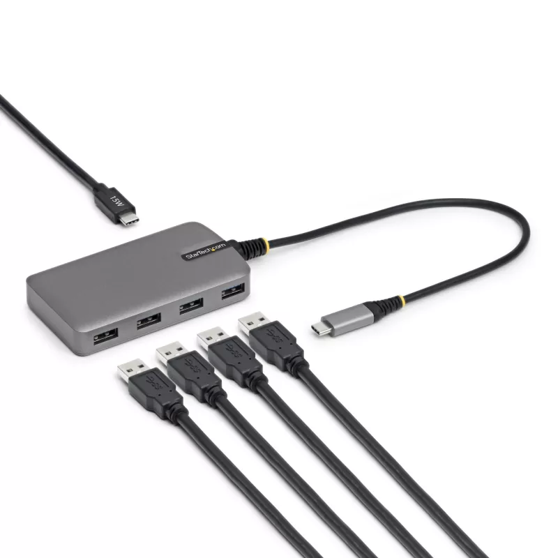 Hub USB-C StarTech.com 4 portas, 5 Gbit/s, alimentado pelo bus, hub USB-C para 4x USB-A com entrada de alimentação auxiliar USB-C, cabo host de 1ft/30cm, hub USB portátil para desktop/portátil
