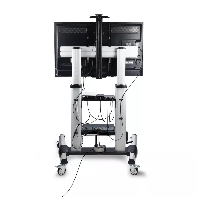Suporte/carrinho de TV com rodas StarTech.com para ecrãs planos de 60-100 polegadas até 100 kg, ajuste de altura por manivela, suporte móvel/portátil tipo trolley