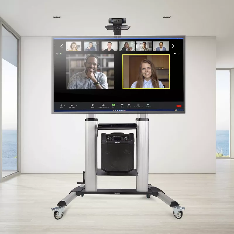 Suporte/carrinho de TV com rodas StarTech.com para ecrãs planos de 60-100 polegadas até 100 kg, ajuste de altura por manivela, suporte móvel/portátil tipo trolley