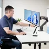Suporte de secretária StarTech.com braço duplo para monitor com barra transversal, para ecrãs até 27 polegadas, VESA 75x75/100x100, máx. 33 lb/15 kg, aperto em C, totalmente articulado, mola mecânica, TAA