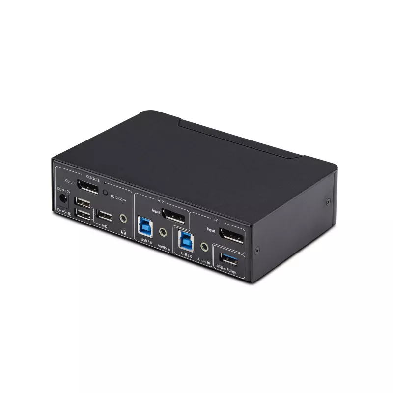 Switch KVM DisplayPort StarTech.com 2 portas, 4K 60Hz, DP 1.2, gestão EDID, hub USB 3.0 de 2 portas, 4x portas USB HID, conforme TAA