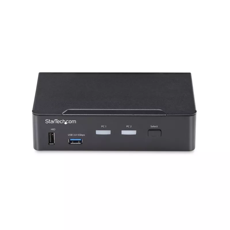 Switch KVM DisplayPort StarTech.com 2 portas, 4K 60Hz, DP 1.2, gestão EDID, hub USB 3.0 de 2 portas, 4x portas USB HID, conforme TAA