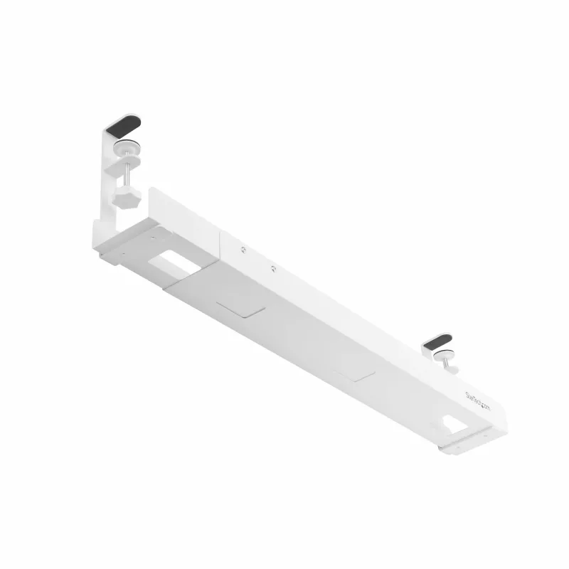 Bandeja de gestão de cabos sob a secretária StarTech.com, organizador de cabos de comprimento ajustável, fixação por aperto, sem necessidade de perfuração, suporte para réguas de tomadas, branco