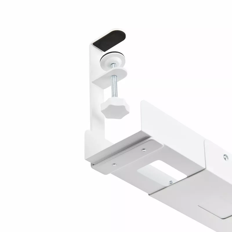 Bandeja de gestão de cabos sob a secretária StarTech.com, organizador de cabos de comprimento ajustável, fixação por aperto, sem necessidade de perfuração, suporte para réguas de tomadas, branco