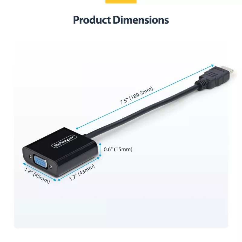 Adaptador StarTech.com HDMI para VGA, conversor de vídeo ativo para portátil/desktop, 1920x1080 (1080p), fonte HDMI para monitor/ecrã/projetor VGA