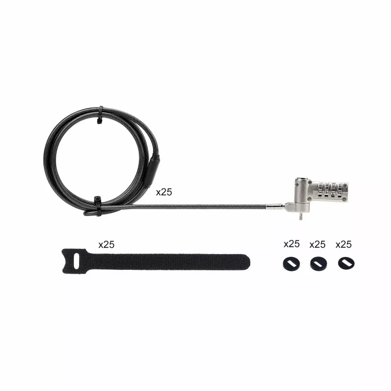 Pack de 25 fechaduras universais StarTech.com para portátil 2 m, cabo de segurança serializado para portátil, compatível com Noble Wedge®/Nano/K-Slot, cabo com fechadura de combinação sem chave – TAA