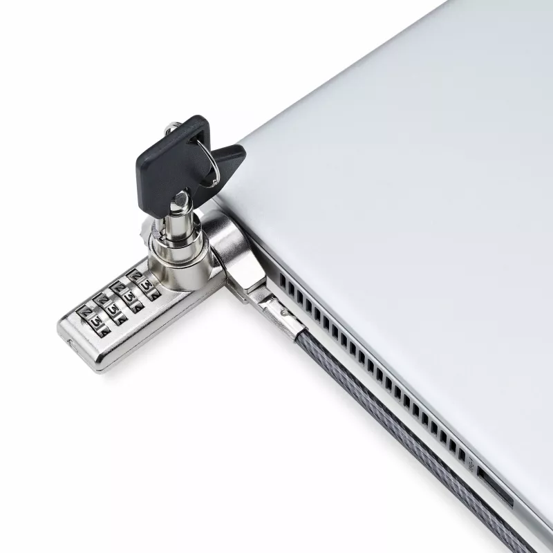 Pack de 10 fechaduras StarTech.com para portátil de acesso duplo, 1,98 m chave igual e fechadura de cabo de segurança com combinação numérica para dispositivos K-Slot, cabo de aço antifurto para computador