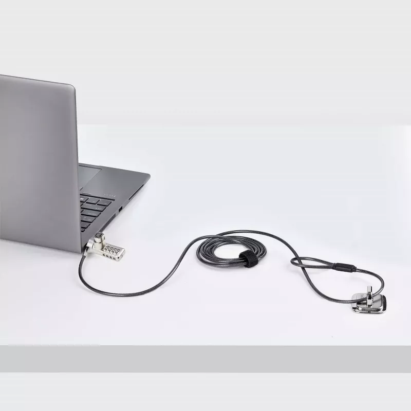 Pack de 10 fechaduras StarTech.com para portátil de acesso duplo, 1,98 m chave igual e fechadura de cabo de segurança com combinação numérica para dispositivos K-Slot, cabo de aço antifurto para computador