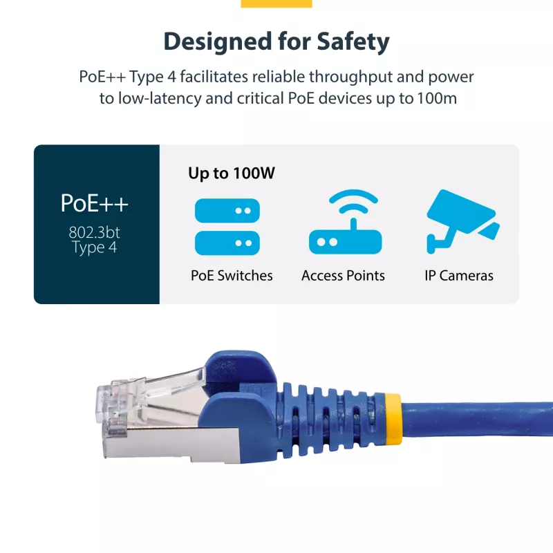 Cabo Ethernet CAT8 azul StarTech.com 3 m, RJ45 sem patilha, 25G/40G, 2000 MHz, 100 W PoE++, S/FTP, 26 AWG condutor de cobre nu puro, LSZH, cabo patch de rede blindado com alívio de tensão, testado individualmente