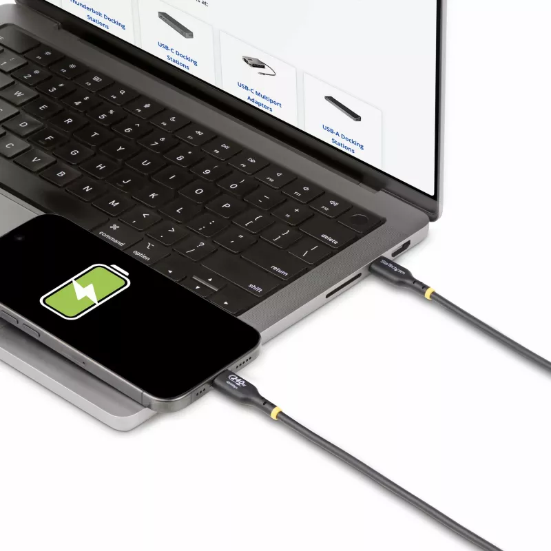 Cabo de carregamento USB-C StarTech.com 4m, cabo USB-C certificado USB-IF, 240W PD EPR, cabo de carregamento USB 2.0 Type-C para portátil, cabo de transferência de dados USB-C, revestimento TPE, M/M