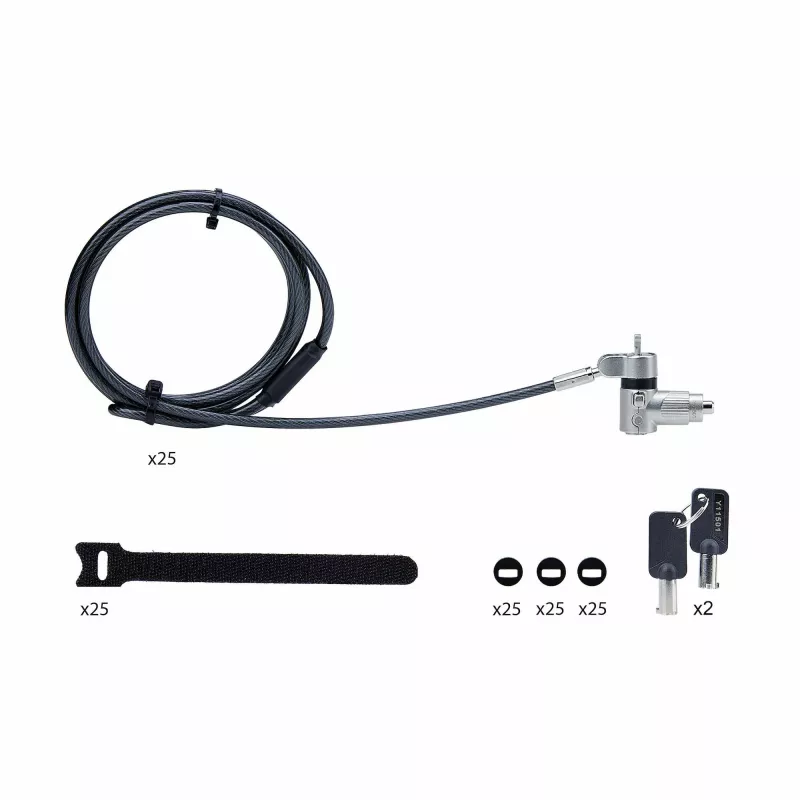 StarTech.com Pack de 25 cabos de segurança universais para portátil 6.6ft (2m), cabo de bloqueio com chave mestra, segurança informática, compatível com Noble Wedge®/Nano/K-Slot; cabo antifurto resistente a cortes