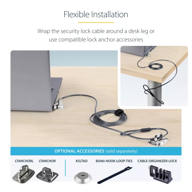 StarTech.com Pack de 25 cabos de segurança universais para portátil 6.6ft (2m), cabo de bloqueio com chave mestra, segurança informática, compatível com Noble Wedge®/Nano/K-Slot; cabo antifurto resistente a cortes