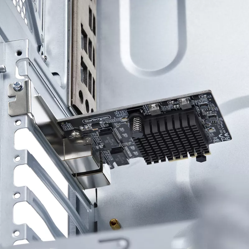 StarTech.com Placa adaptadora de rede Gigabit PCIe 5G de 2 portas, placa LAN PCI Express 5G/2.5G/1G/100M/10M, Realtek RTL8126, Windows e Linux, conforme TAA