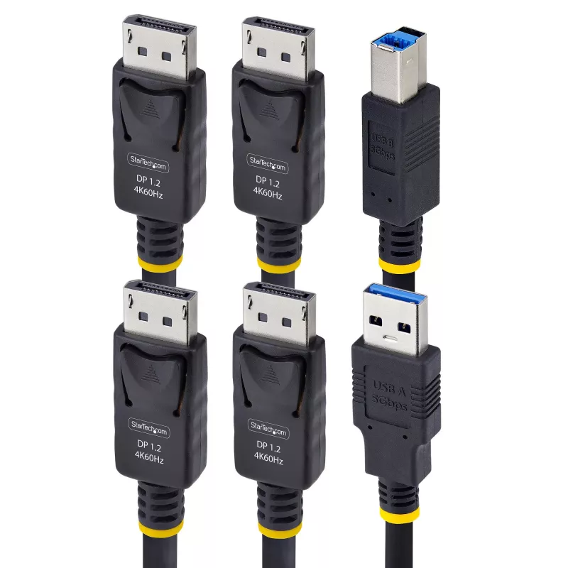 StarTech.com Cabo KVM DisplayPort duplo e USB 5 Gbit/s de 1,8 m, 4K 60 Hz, universalmente compatível, cabo combo DP 1.2/USB 3.0 para switches KVM de monitor duplo
