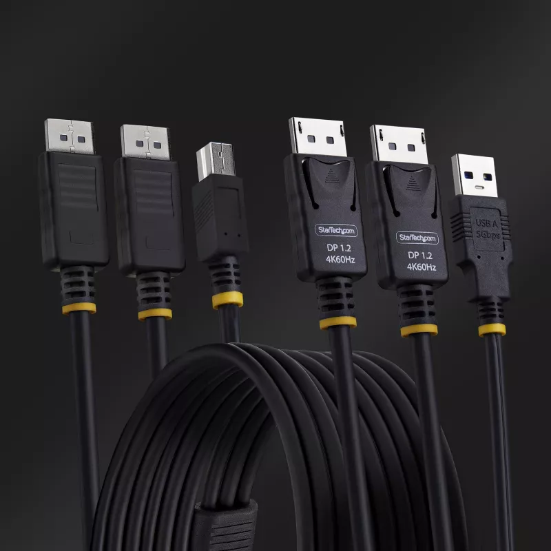 StarTech.com Cabo KVM DisplayPort duplo e USB 5 Gbit/s de 1,8 m, 4K 60 Hz, universalmente compatível, cabo combo DP 1.2/USB 3.0 para switches KVM de monitor duplo