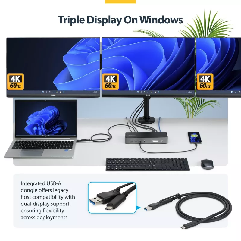 StarTech.com Docking station USB-C para três monitores, estação de carregamento de portátil 140W para MacBook Pro e Windows, 4K 60Hz HDMI ou DisplayPort, TAA