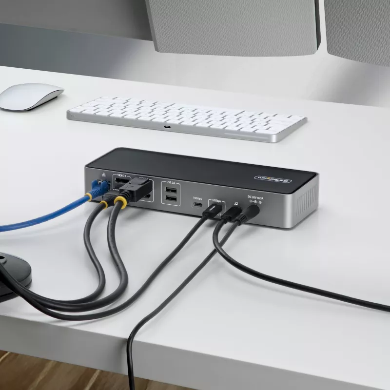 StarTech.com Docking station USB-C para três monitores, estação de carregamento de portátil 140W para MacBook Pro e Windows, 4K 60Hz HDMI ou DisplayPort, TAA