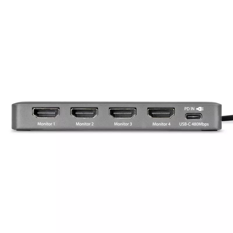 StarTech.com Adaptador USB-C para estação de trabalho de quatro monitores, 4K 60Hz HDMI, 140W PD passthrough para carregamento de portátil, porta USB para teclado/rato sem fios, TAA
