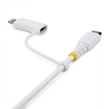 StarTech.com Cabo de carregamento USB-C 2-em-1 robusto de 2m (6ft) com adaptador Lightning, 30W/60W (3A), certificado Apple MFi, cabo de carregamento USB-C entrançado para iPhone/iPad/Android