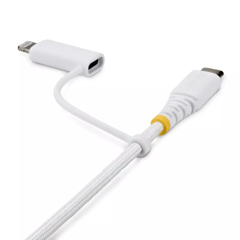 StarTech.com Cabo de carregamento USB-C 2-em-1 robusto de 2m (6ft) com adaptador Lightning, 30W/60W (3A), certificado Apple MFi, cabo de carregamento USB-C entrançado para iPhone/iPad/Android