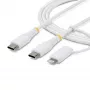 StarTech.com Cabo de carregamento USB-C 2-em-1 robusto de 1m (3ft) com adaptador Lightning, 30W/60W (3A), certificado Apple MFi, cabo de carregamento USB-C entrançado para iPhone/iPad/Android