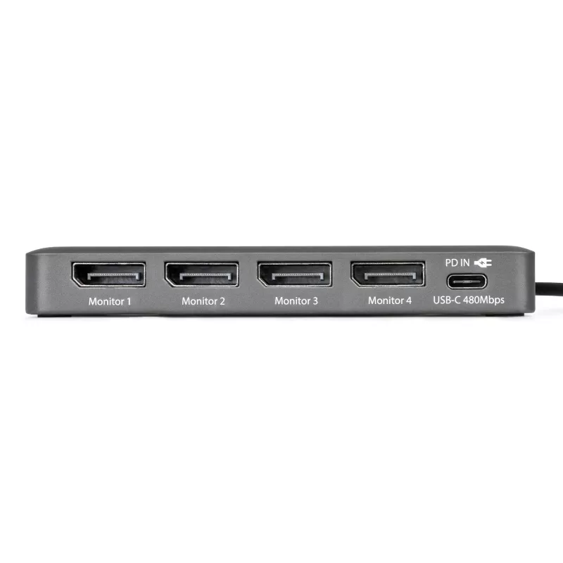 StarTech.com Adaptador USB-C para estação de trabalho de quatro monitores, 4K 60Hz DisplayPort, 140W PD passthrough para carregamento de portátil, porta USB para teclado/rato sem fios, TAA
