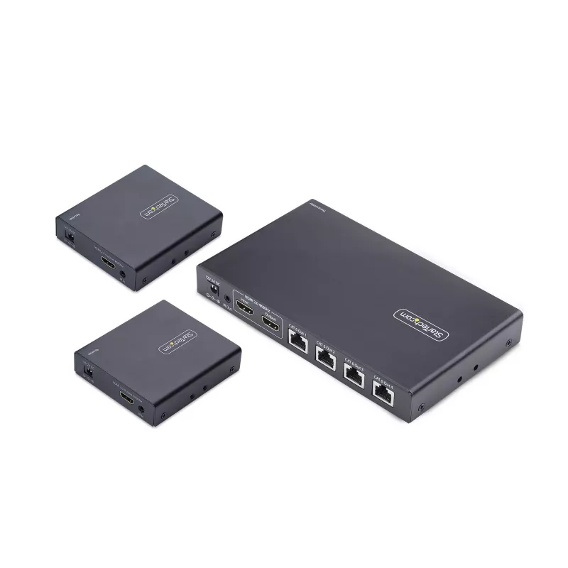 StarTech.com Extensor e splitter HDMI de 4 portas sobre CAT6, 4K 60Hz, até 70 m (230 ft), kit de distribuição 1x4 HDMI over Ethernet com IR e Power over Cable